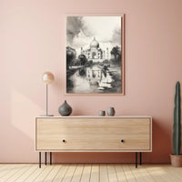 Taj Mahal Grayscale Serenity Travel Poster