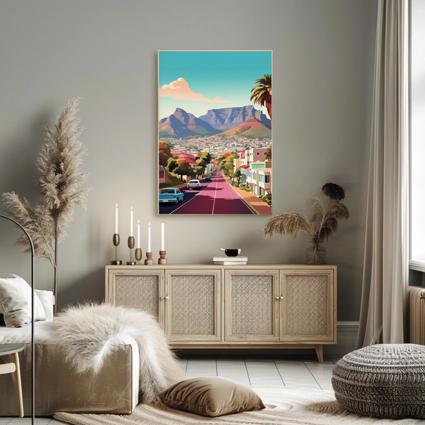 Cape Town Table Mountain Urban Street View Travel Poster