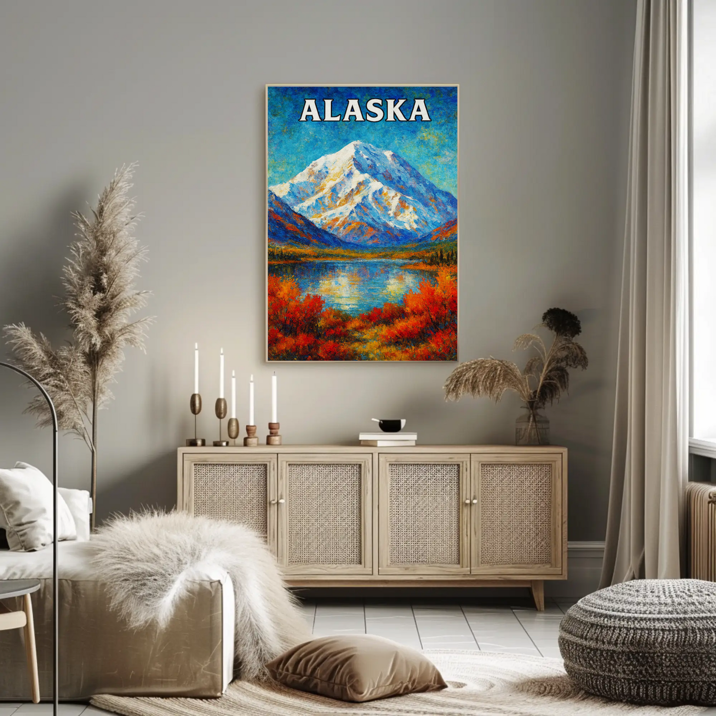 Alaska Mountain Reflection Autumn Foliage Lake Travel Poster