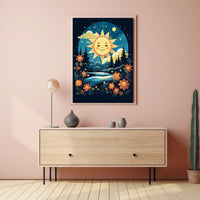 Radiant Dawn Impressionism Digital Painting Morning Light Silhouetted Trees Flowers Starry Sky Joyful Poster