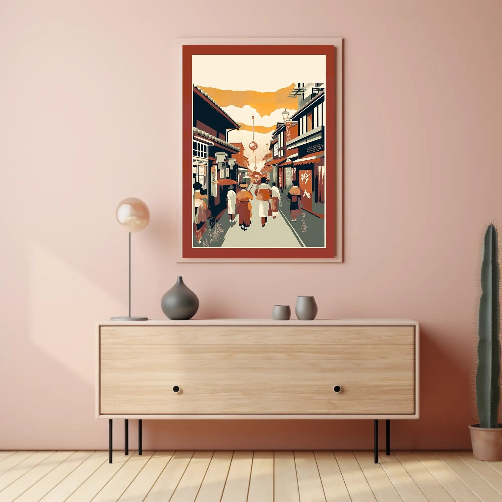 Strolling Through a Traditional Street Scene Poster