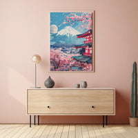 Mount Fuji Cherry Blossom Pagoda Art Print