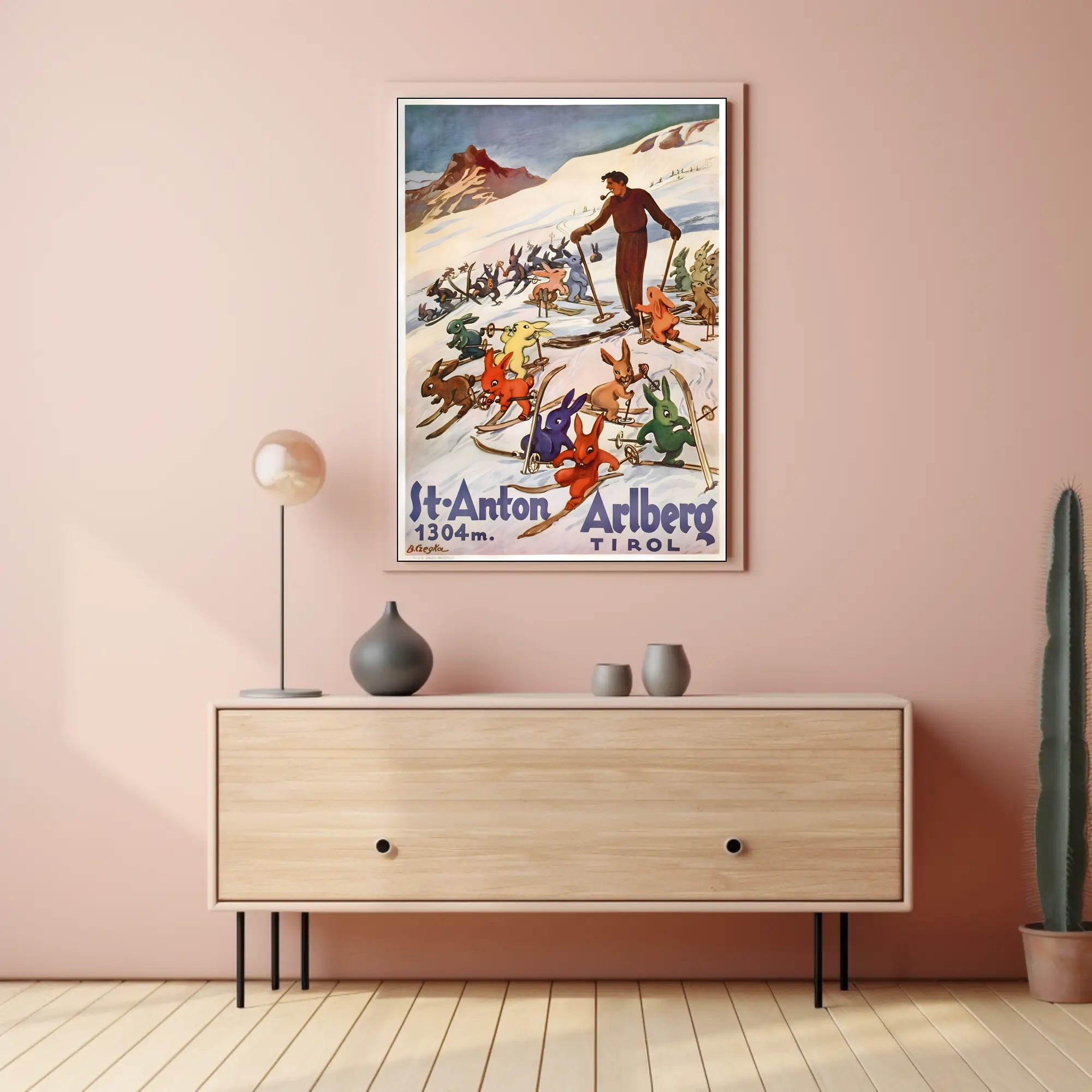 Skiing Rabbits in St. Anton Vintage Travel Poster PosterGoat