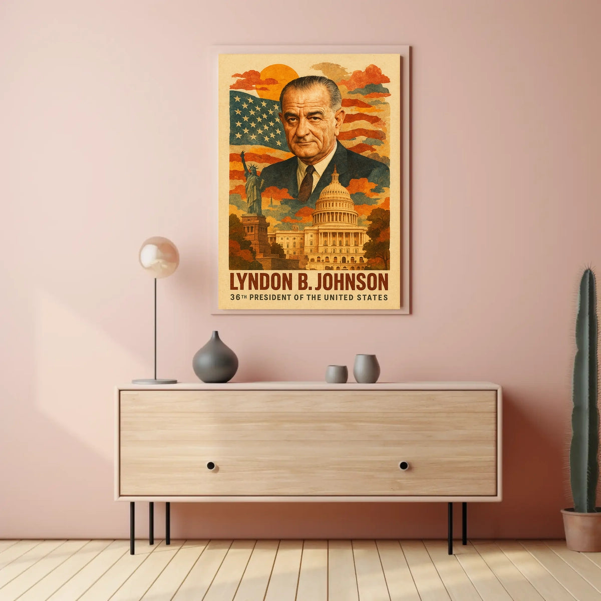 Lyndon B. Johnson 36th President of the United States Layered Digital Collage Poster