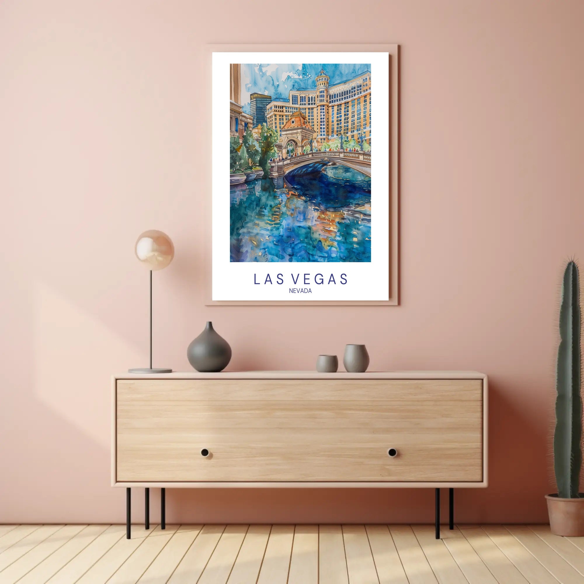 Vibrant Las Vegas Cityscape Watercolor Travel Poster PosterGoat