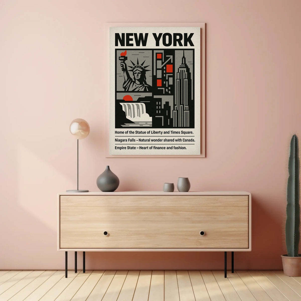 New York Landmarks Poster Modern Travel Skyline Wall Art