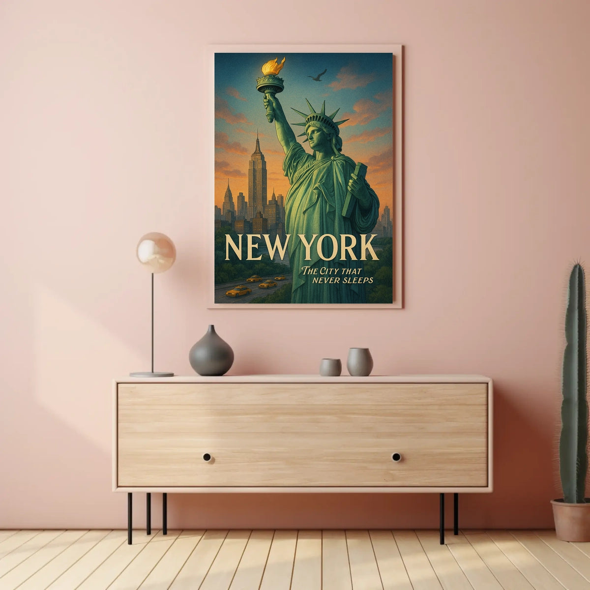 New York Statue of Liberty City Poster Vintage Wall Art