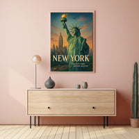 New York Statue of Liberty City Poster Vintage Wall Art