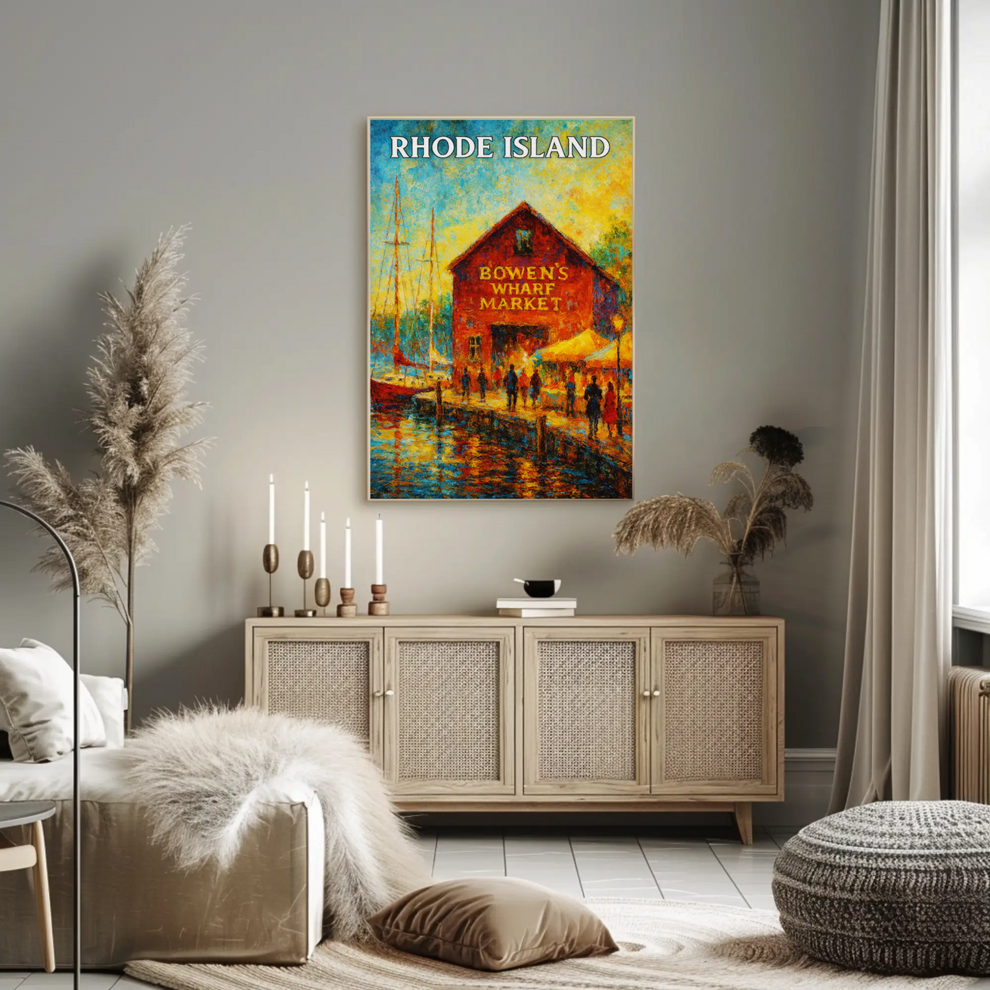 Rhode Island Bowens Wharf Market Harbor Scene Travel Poster Travel Poster