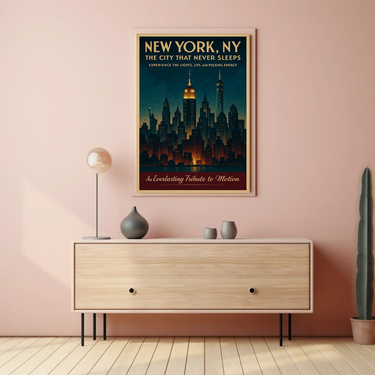 New York City Poster Vintage Travel Skyline Wall Art