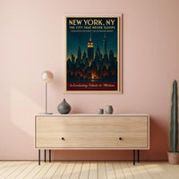 New York City Poster Vintage Travel Skyline Wall Art