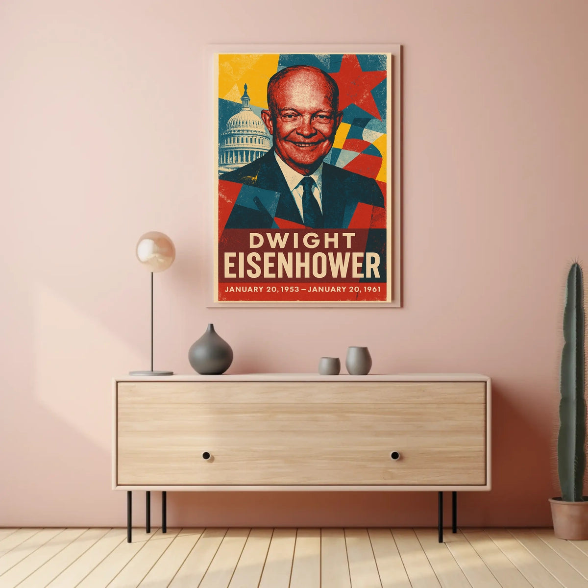 Dwight Eisenhower Patriotic Vintage Art Portrait Retro Eighties Stencil Print HistoryLover Poster