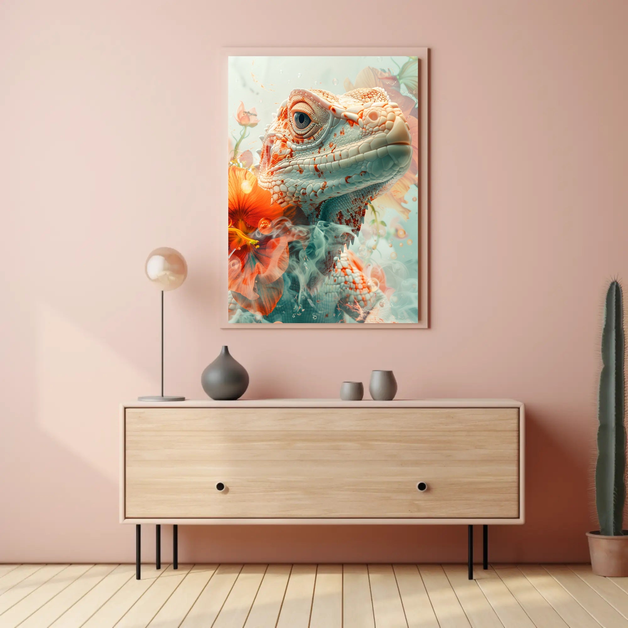 Lizard and Flowers: Ethereal Nature Art Poster PosterGoat