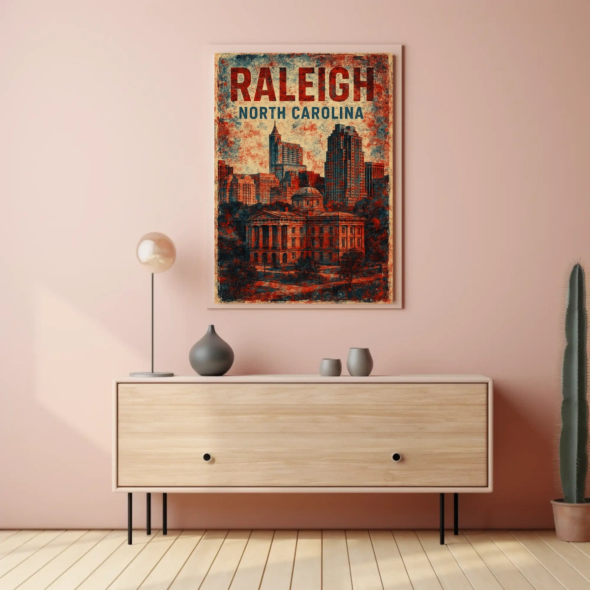 Raleigh Urban Heritage Vintage Travel Lithograph Poster