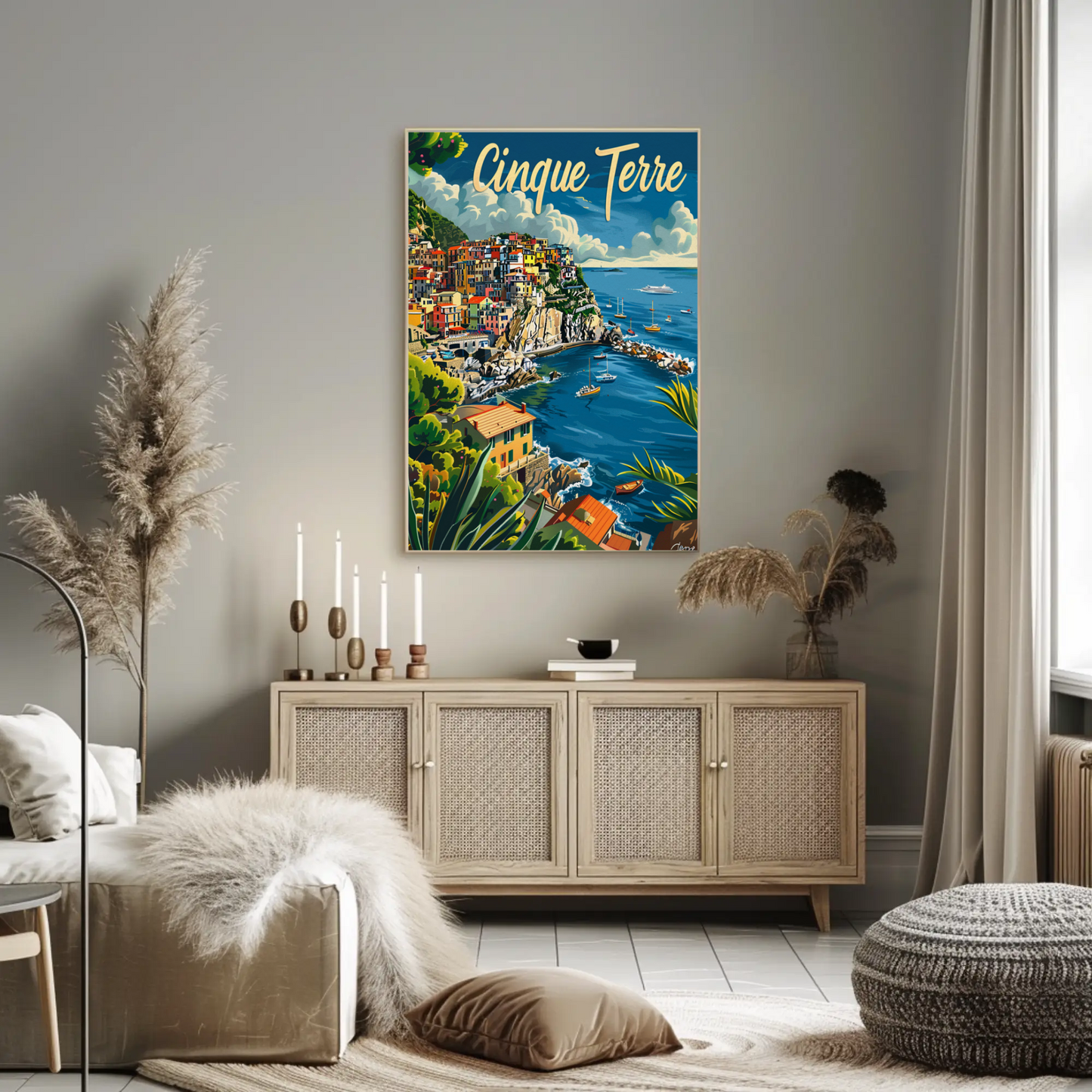 Cinque Terre Colorful Cliffside Coastline Italy Travel Poster