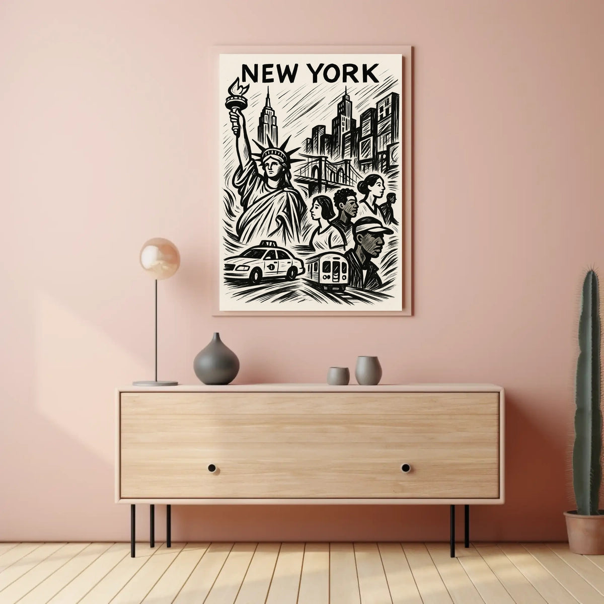 New York City Iconic Landmarks Poster Vintage Wall Art