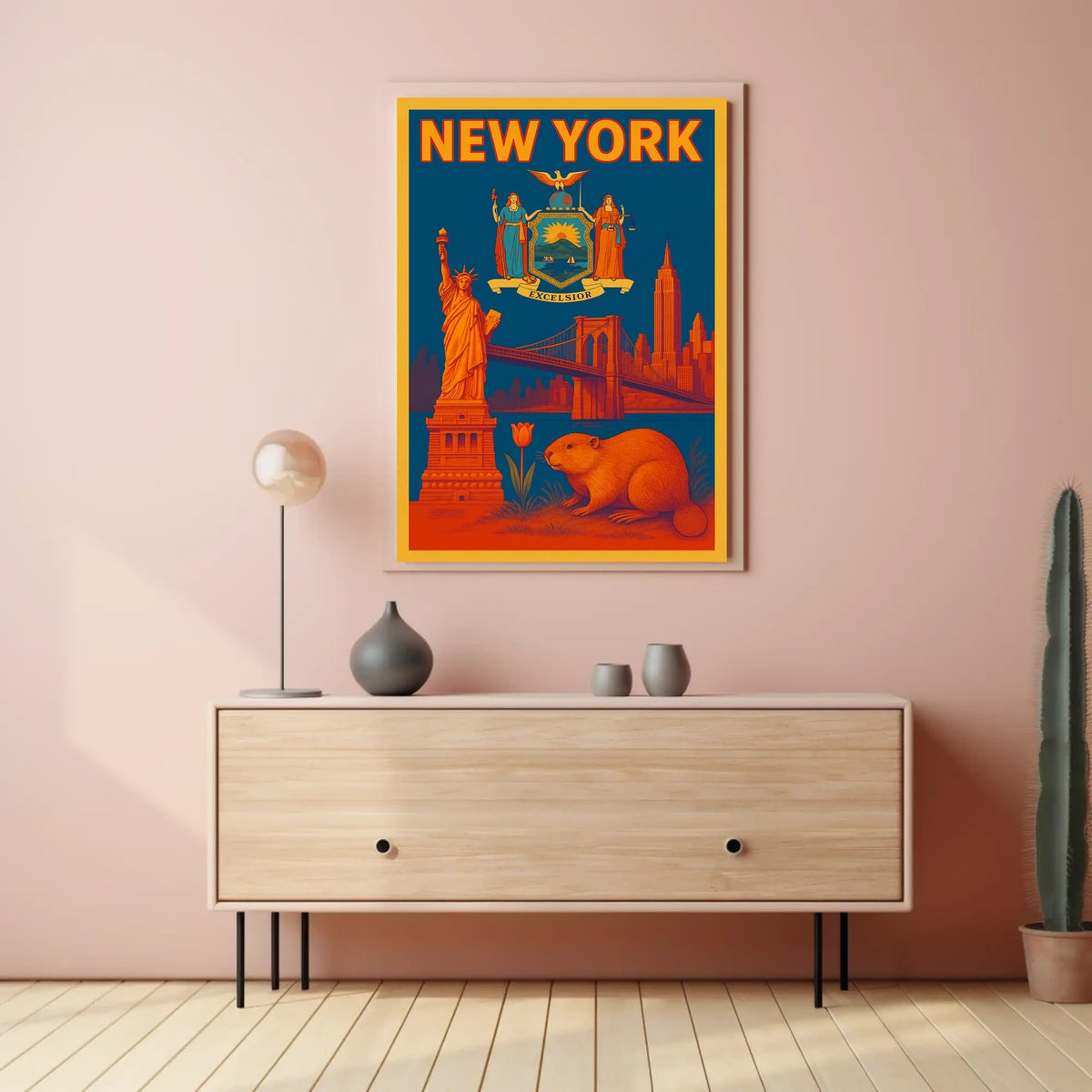 New York City Historic Skyline Poster Vintage Wall Art