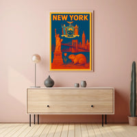 New York City Historic Skyline Poster Vintage Wall Art