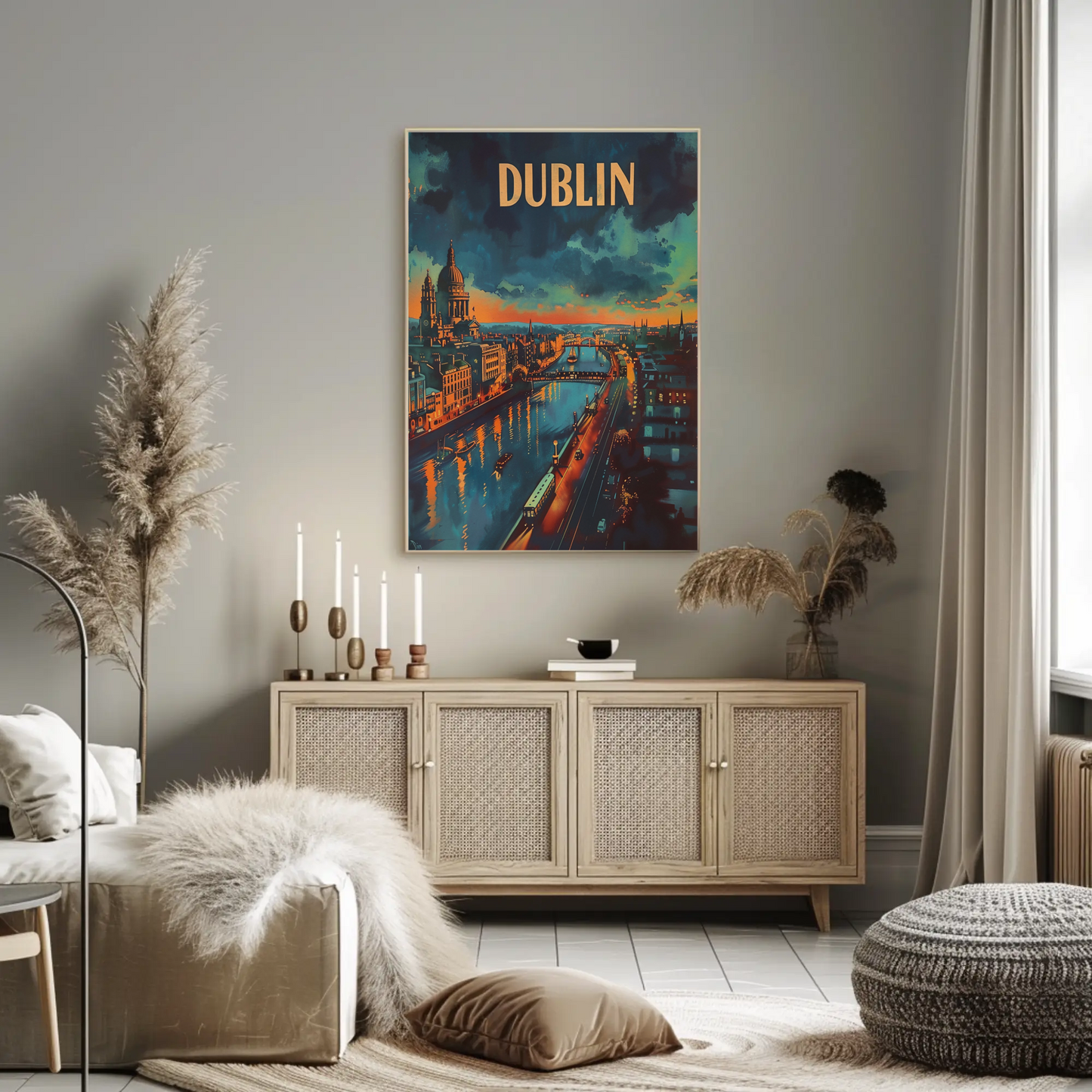 Evening Lights Of Dublin Ireland Travel Poster