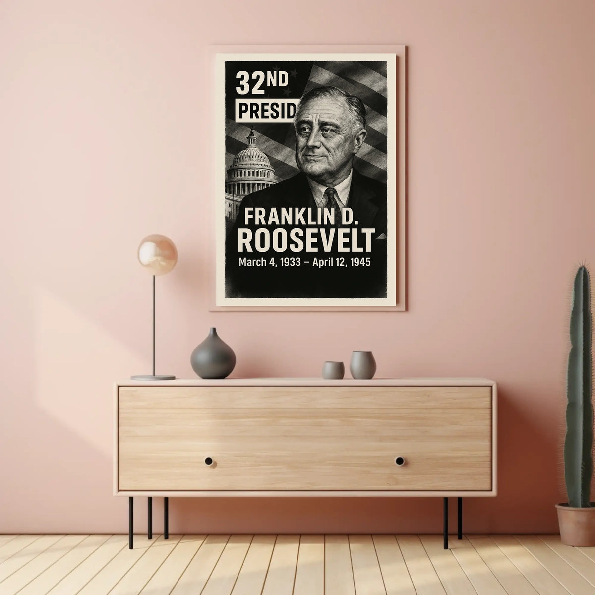 Franklin D. Roosevelt 32nd President of the United States Digital Montaje Poster