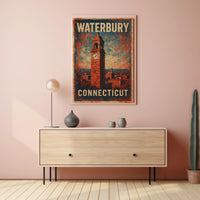 Waterbury Clock Tower Vintage Art Deco Poster