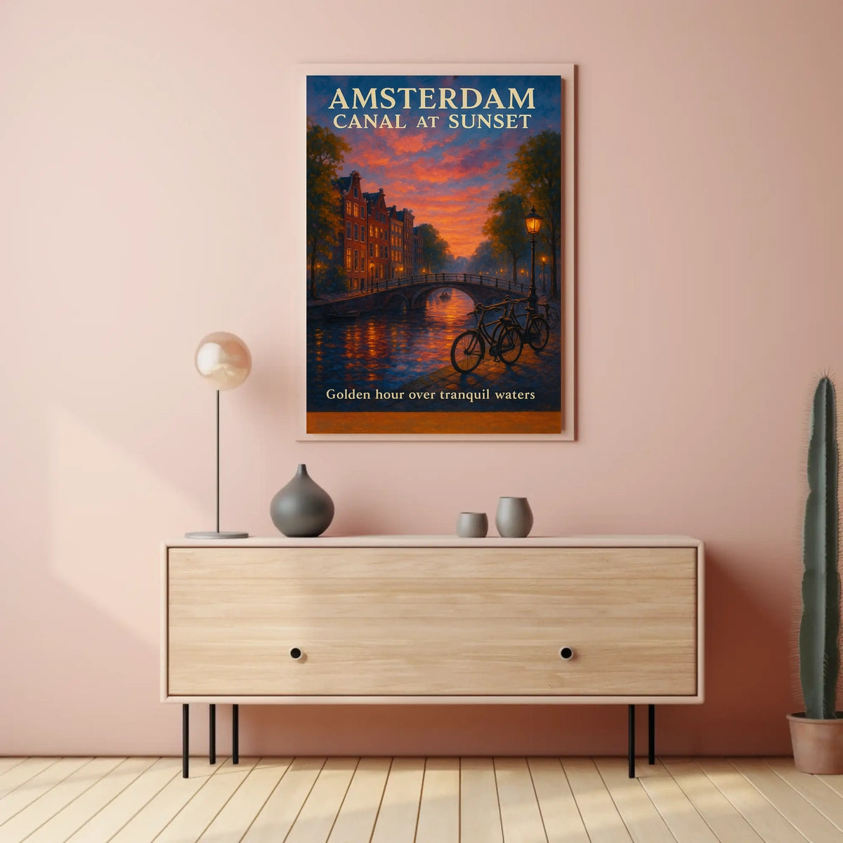 Amsterdam Canal Sunset Poster Golden Hour Wall Art Print