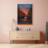Amsterdam Canal Sunset Poster Golden Hour Wall Art Print
