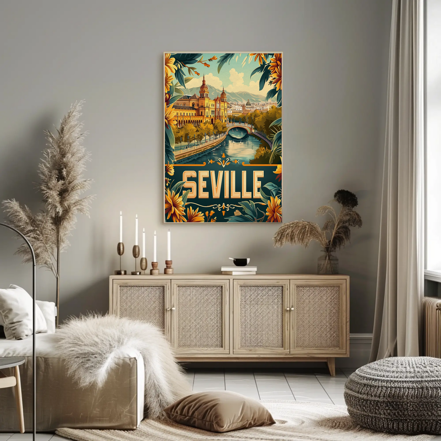 Seville Spain Cathedral and River Travel Poster