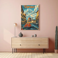 Florence Cathedral scene with vintage car poster