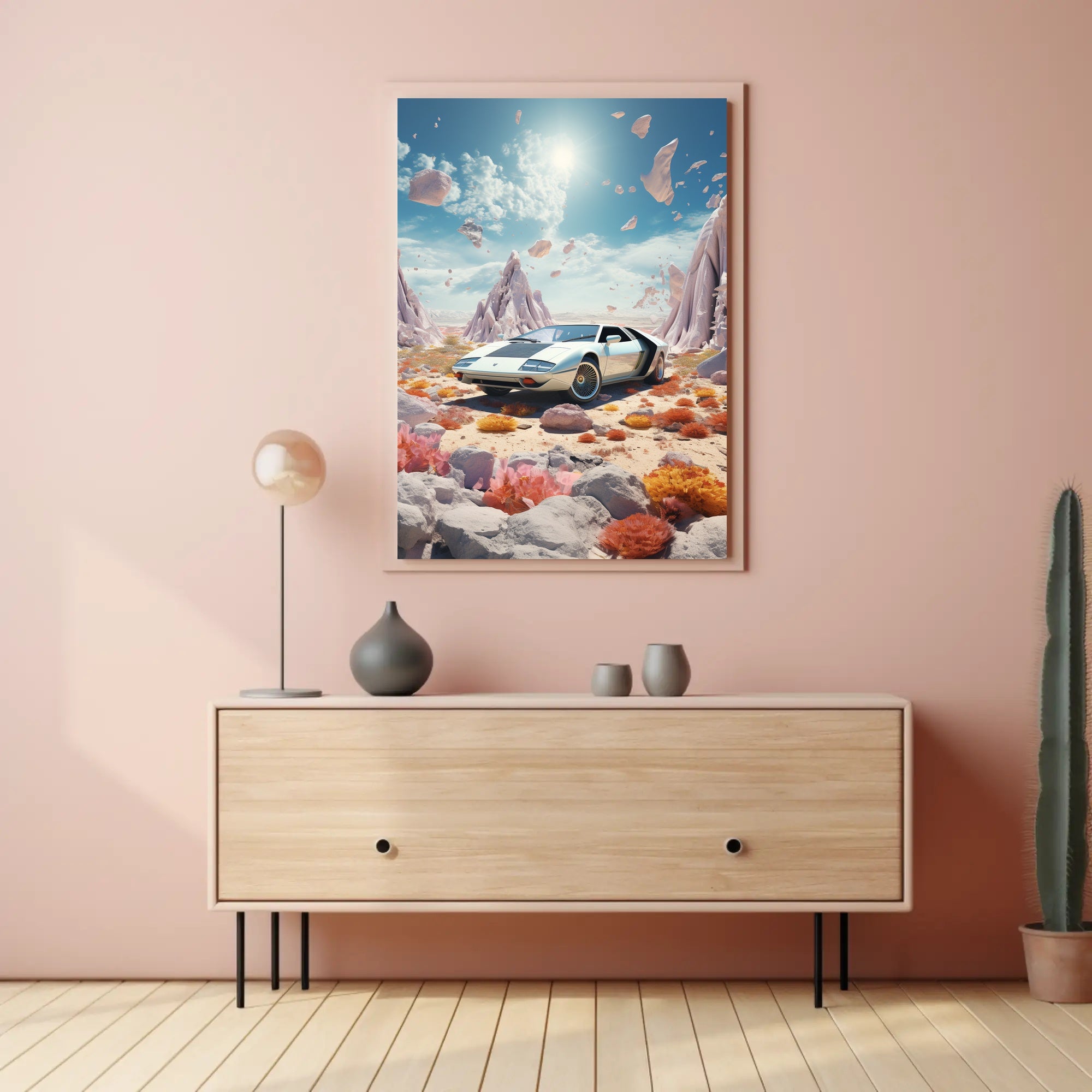 Surreal Vintage Car in Dreamscape Futuristic Sci-Fi Poster