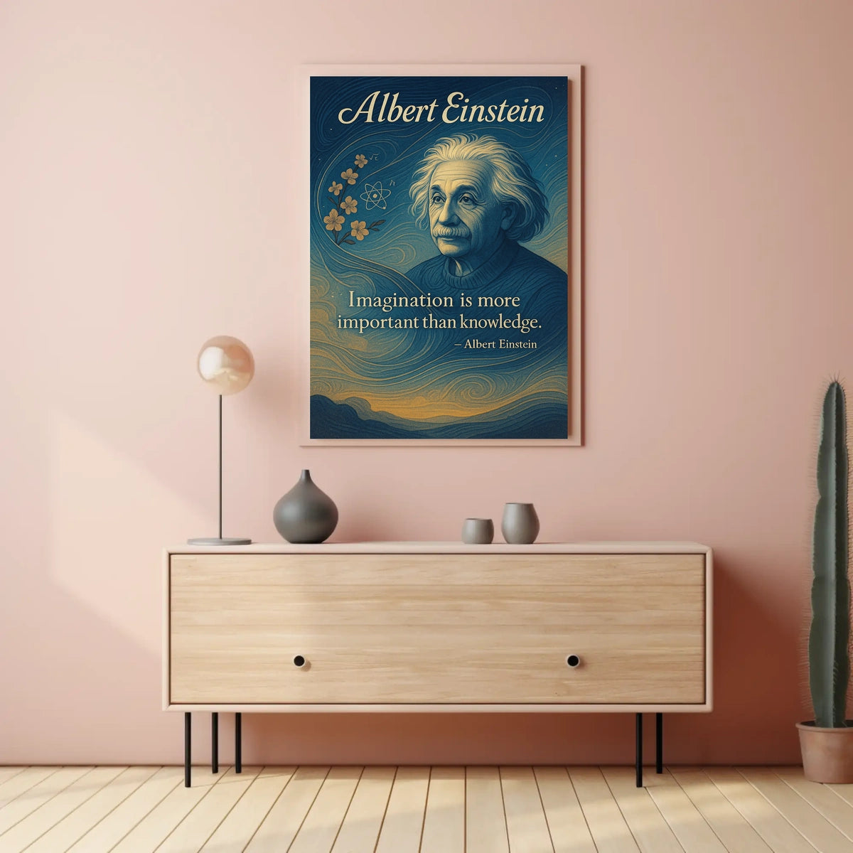 Albert Einstein Imagination Over Knowledge Poster