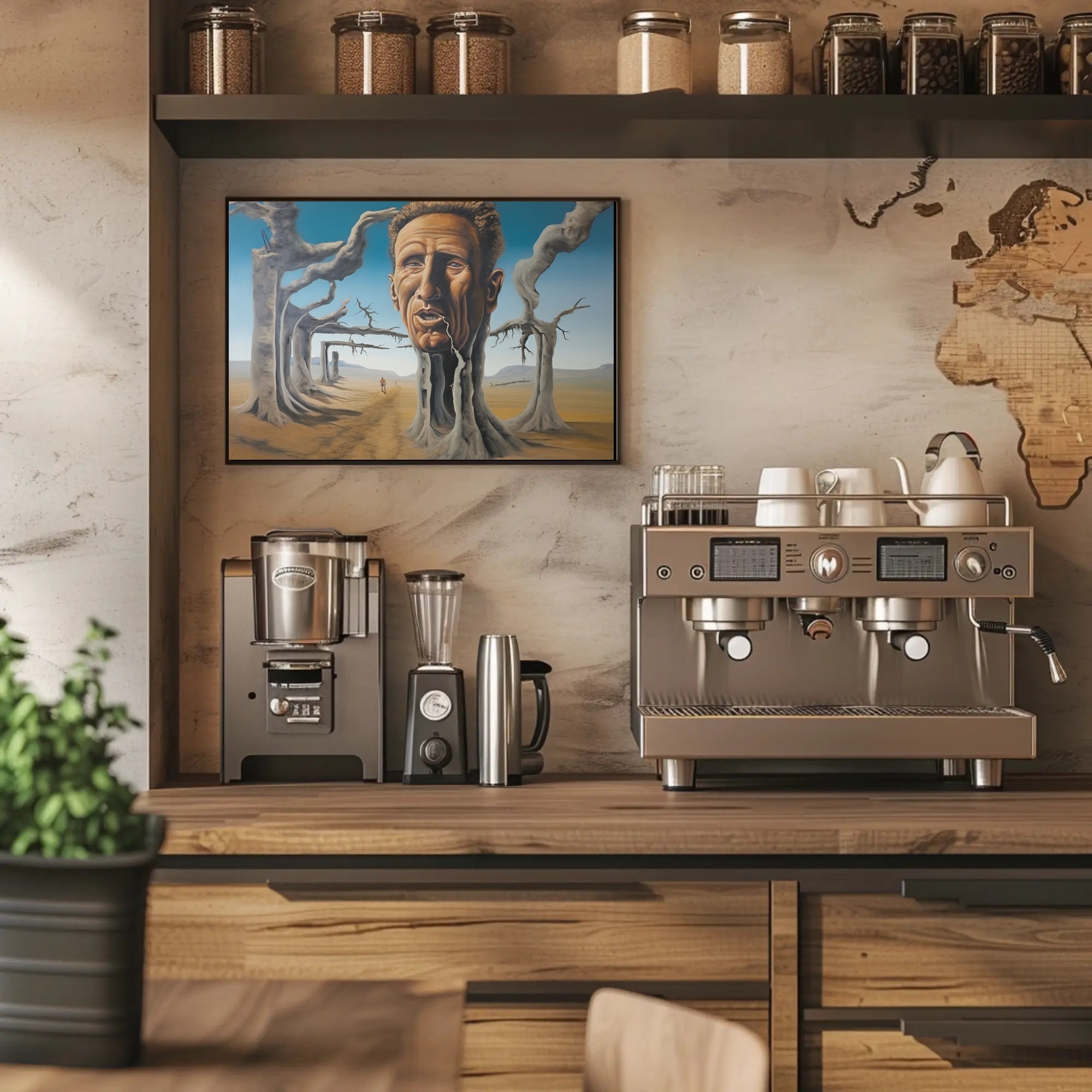 Surreal Desert Landscape with Human-Tree Hybrid - Artistic Poster