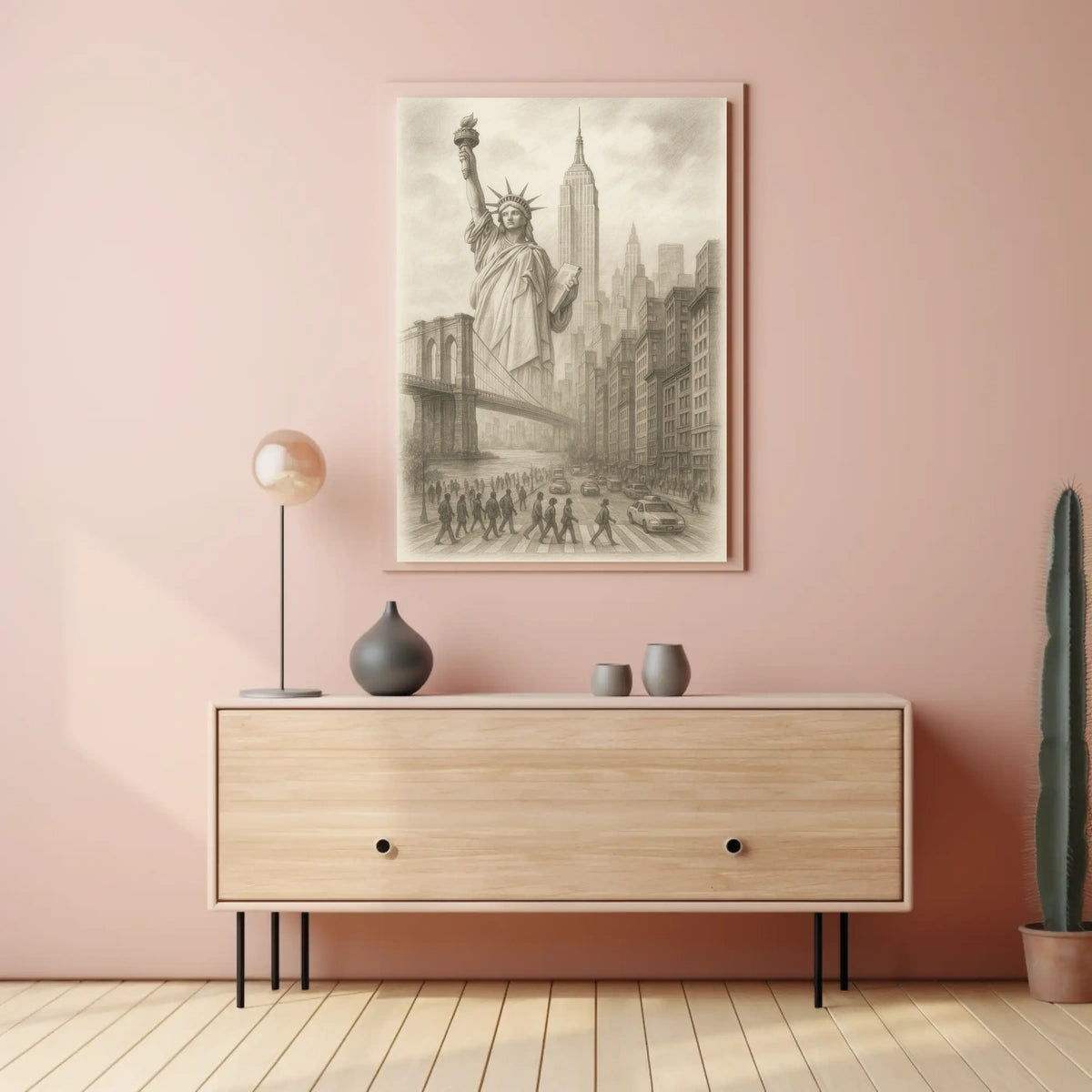 New York City Landmarks Poster Vintage Sketch Wall Art