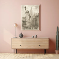 New York City Landmarks Poster Vintage Sketch Wall Art