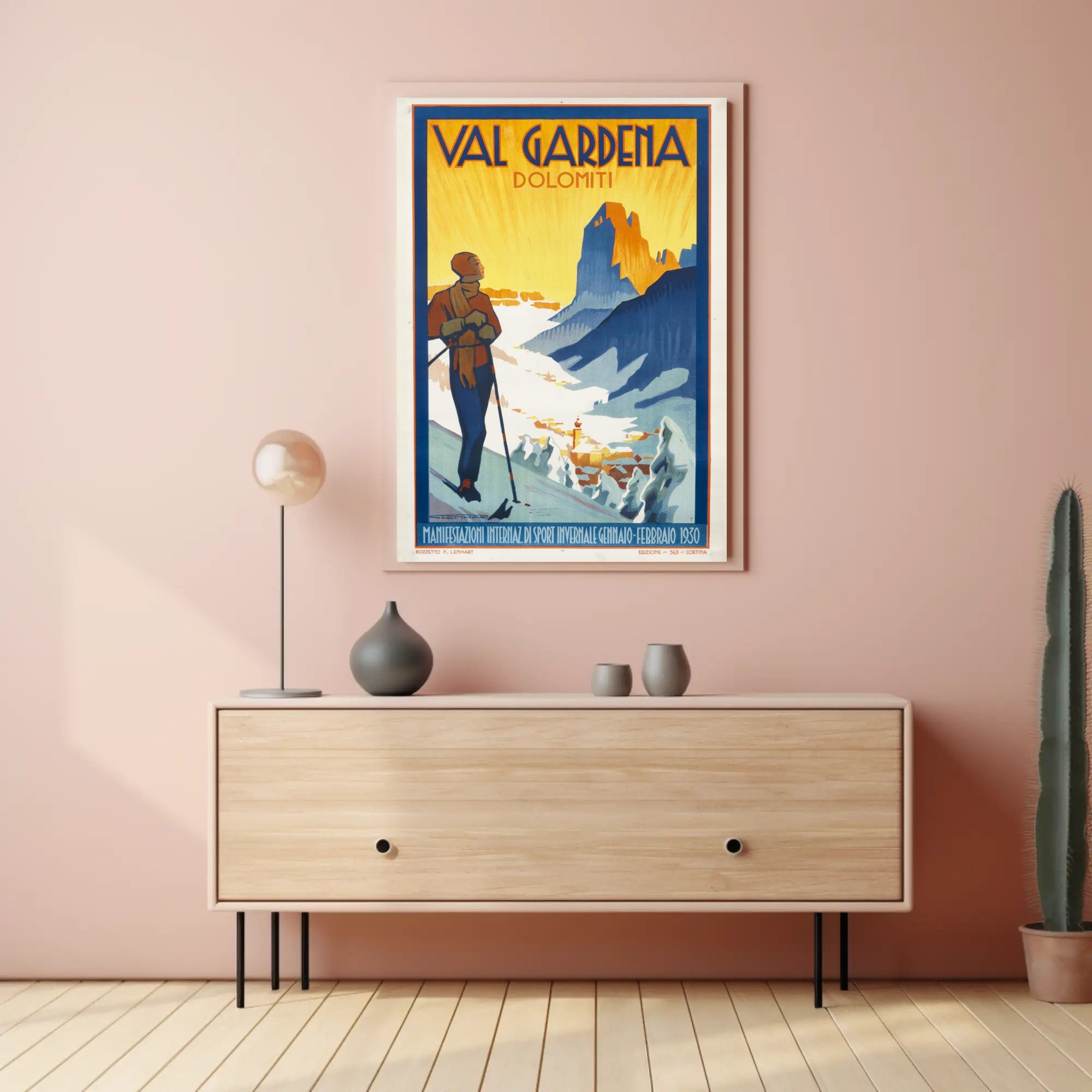 Val Gardena Skiing Adventure Vintage Travel Poster PosterGoat