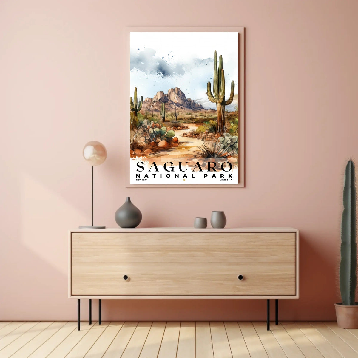 Saguaro Watercolor Wall Art Poster