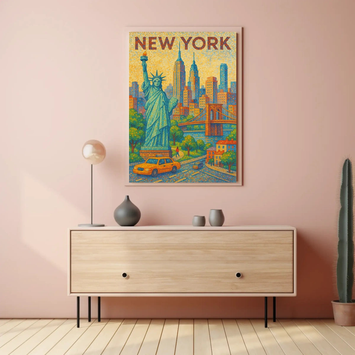 New York City Vibrant Pointillism Art Poster Modern Wall Art