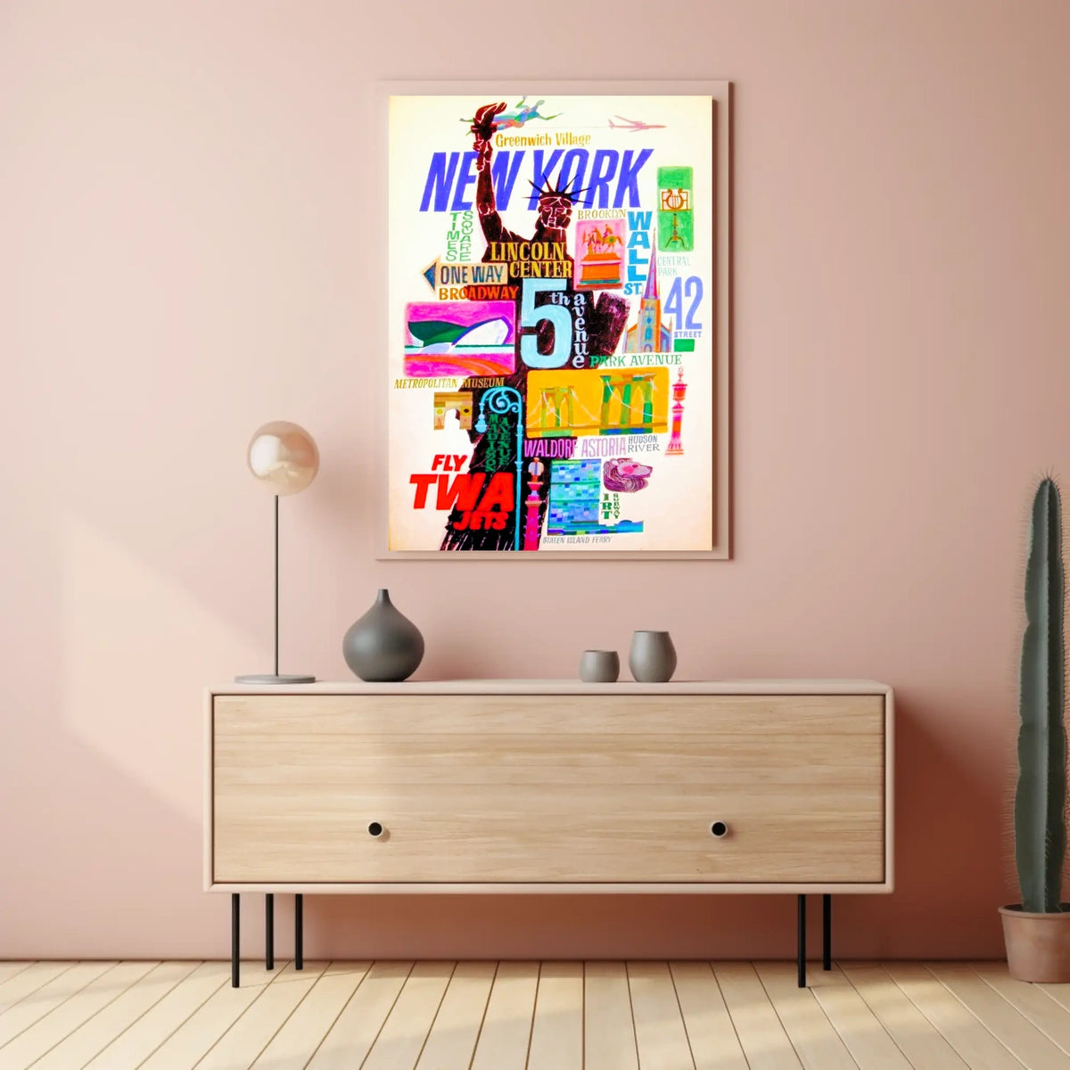 New York City Iconic Landmarks Poster Vintage Wall Art