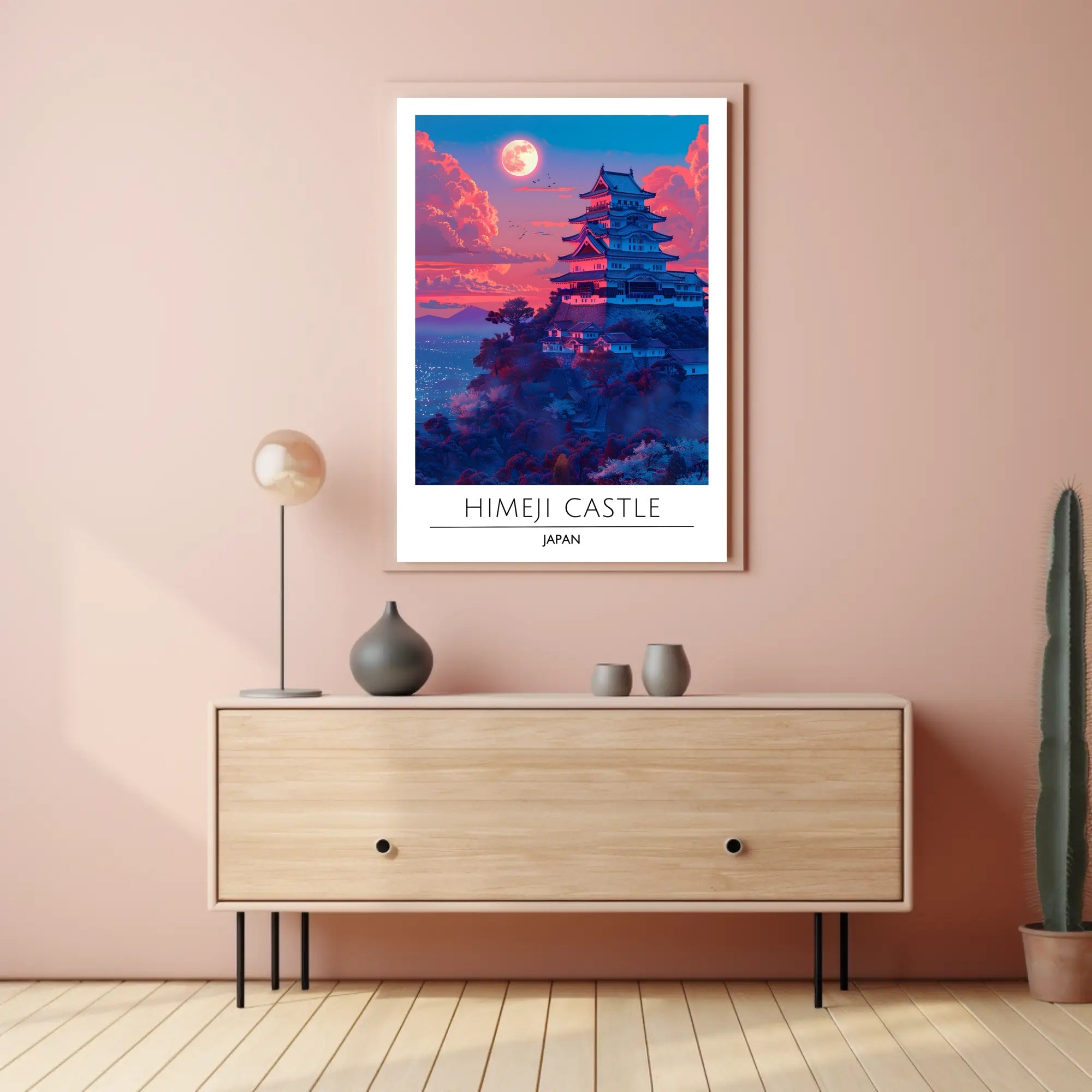 Himeji Castle vibrant sunset travel art Travel Poster