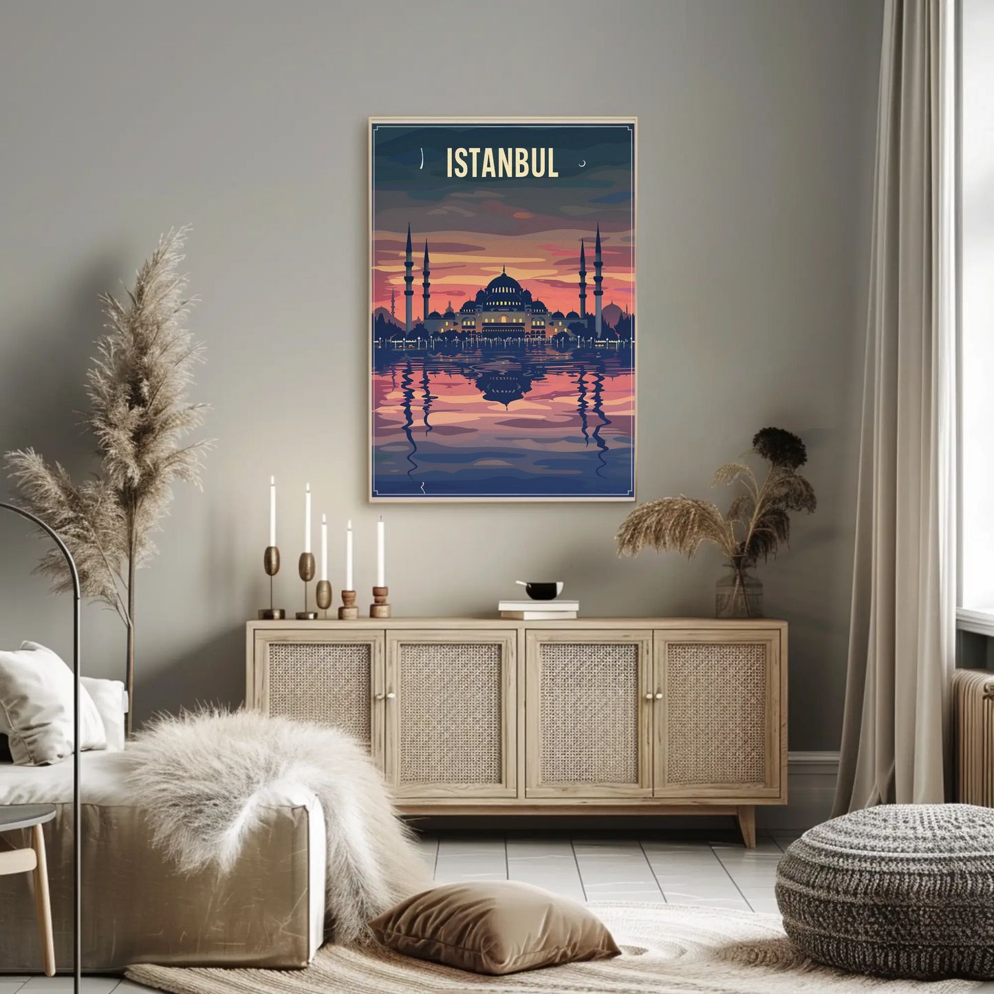 Istanbul Mosque Reflections Golden Twilight Water Travel Poster
