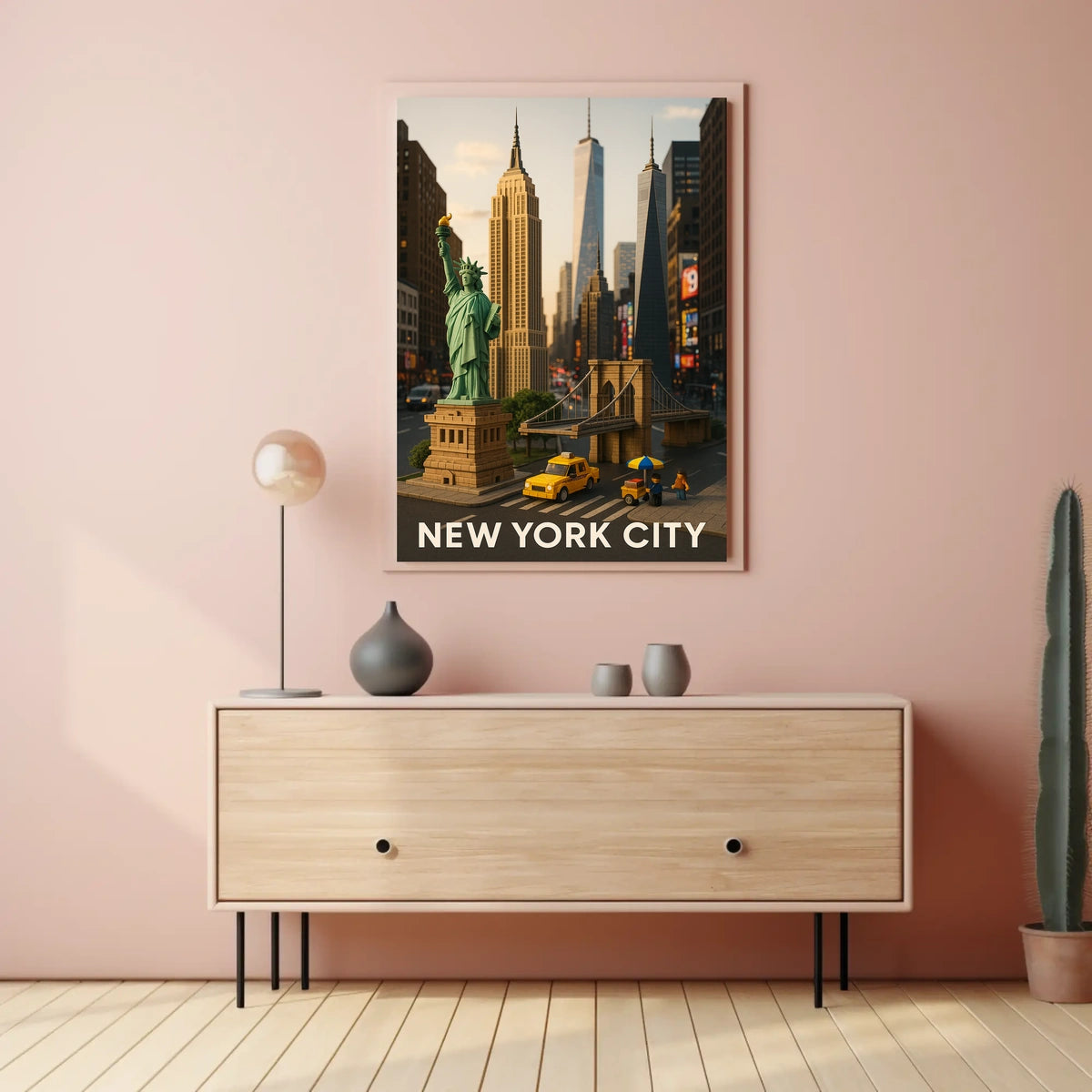 New York City Landmarks Miniature Art Poster Retro Wall Art