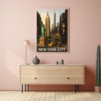 New York City Landmarks Miniature Art Poster Retro Wall Art