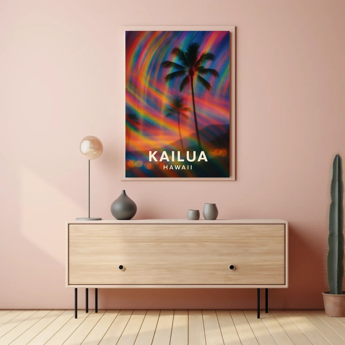 Tropical Kailua Palm Tree Abstract Art Surrealism Digital Painting Vibrant Hawaiian Paradise Sunset Colors Poster