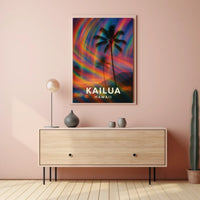 Tropical Kailua Palm Tree Abstract Art Surrealism Digital Painting Vibrant Hawaiian Paradise Sunset Colors Poster