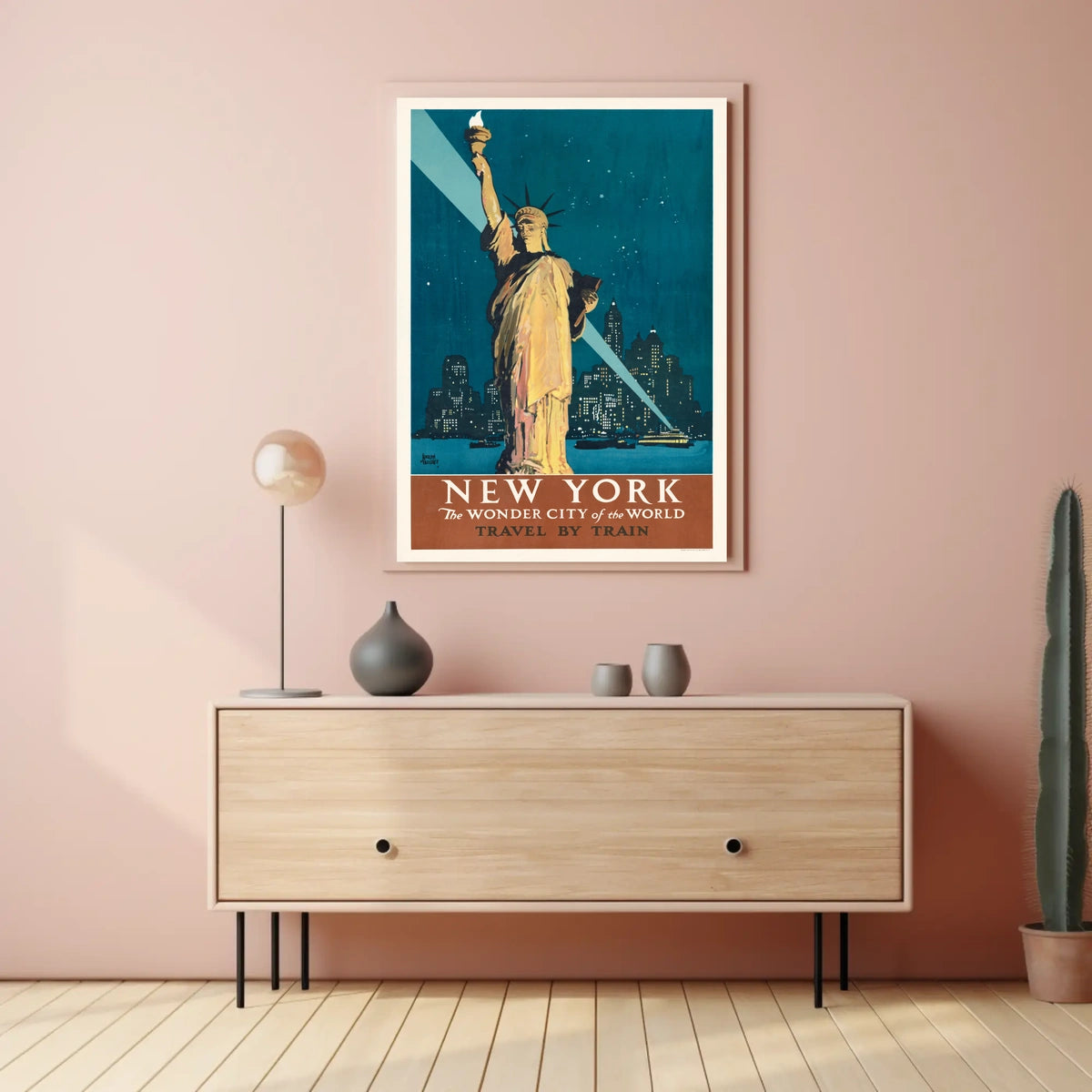 New York City Travel Spotlight Poster Vintage Wall Art