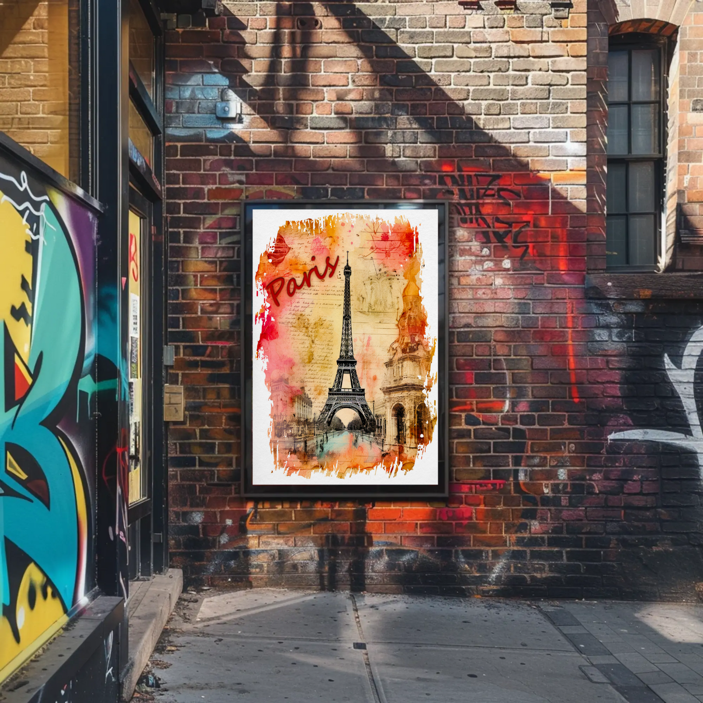 Paris Eiffel Tower Ink Sketch with Vintage Background