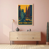 New York City Neon City Comic Art Poster Retro Wall Art