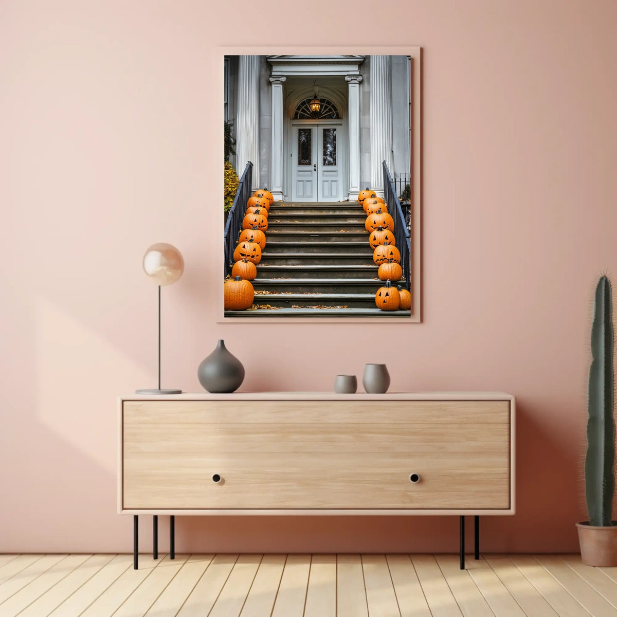 Halloween Entrance Decorations Carved Pumpkins Poster