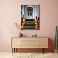 Halloween Entrance Decorations Carved Pumpkins Poster