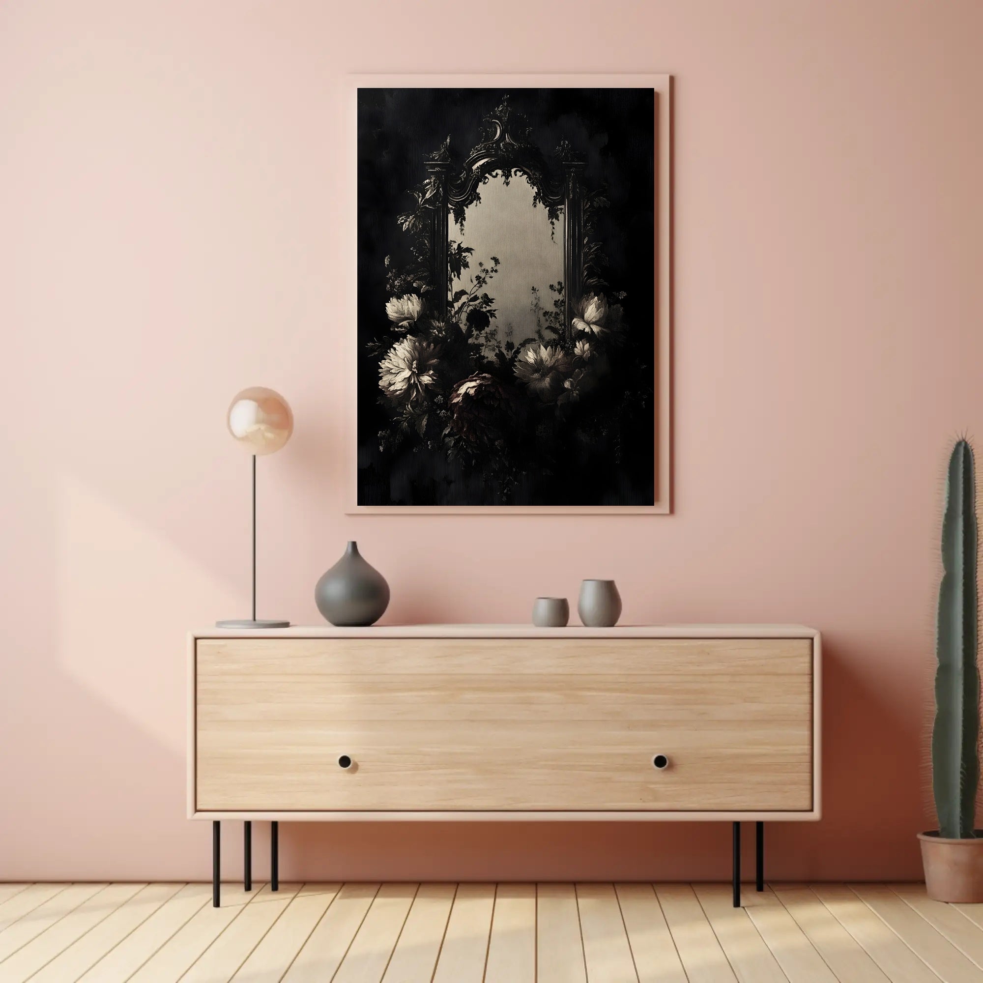 Antique Floral Elegance: Baroque Mirror Artistic Poster PosterGoat